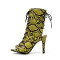 latest large size summer pu snakeskin leather cross strap lace up peep toe ladies boots sandals